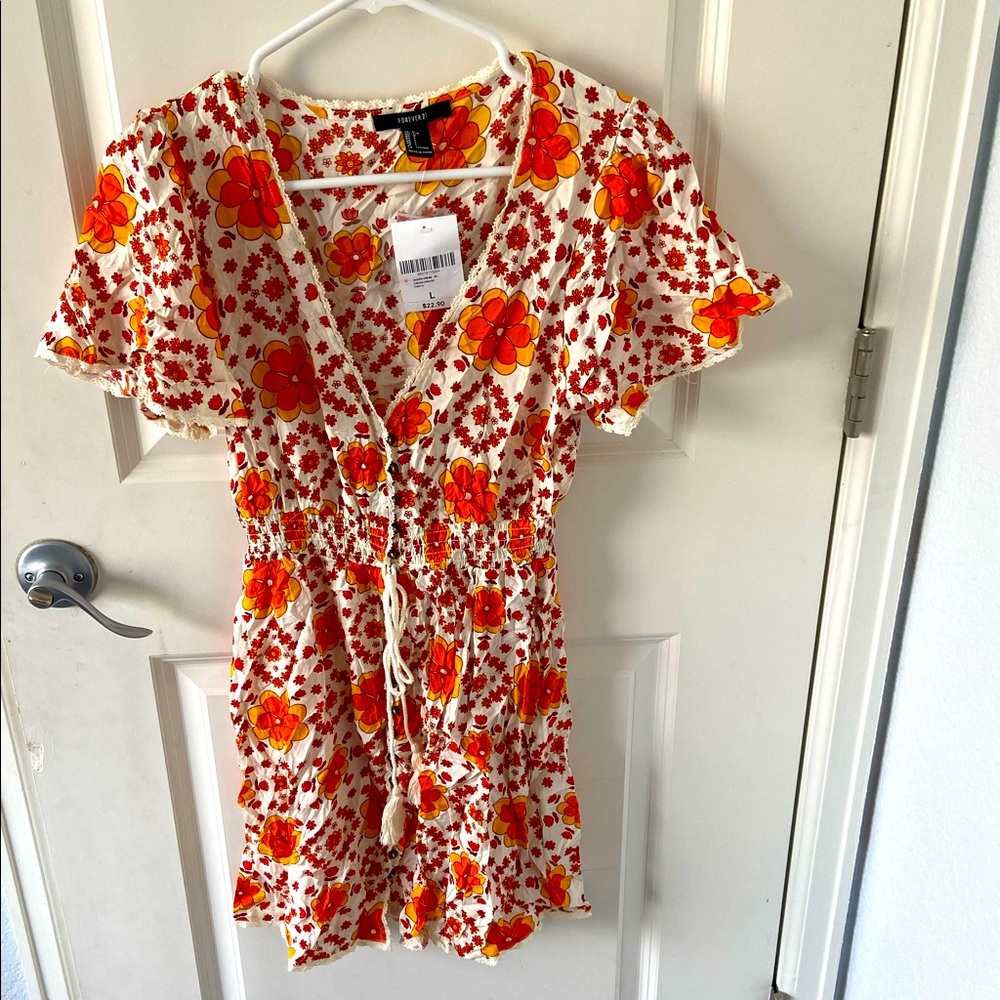 Orange Floral Mini Dress